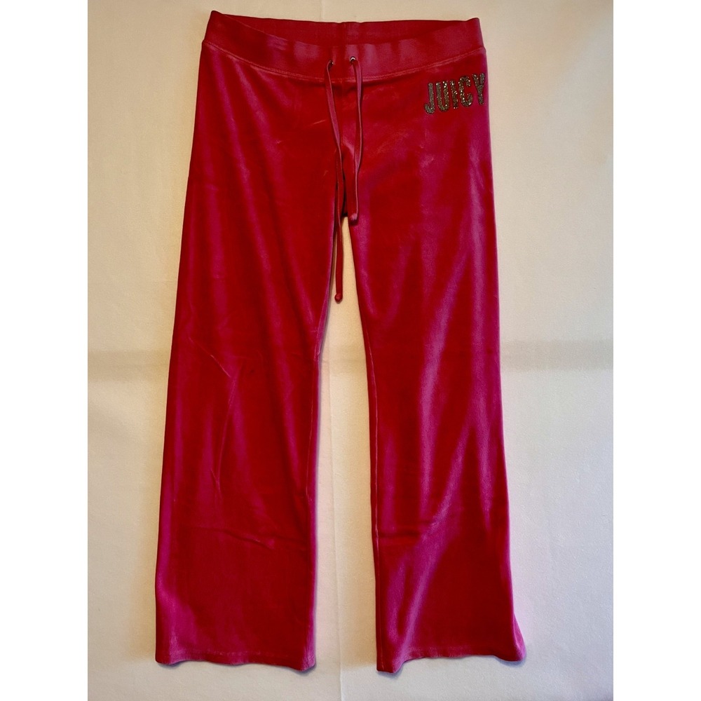 Juicy Coutre Velour Pink Track Suit Pants Lounge Y2k Bling